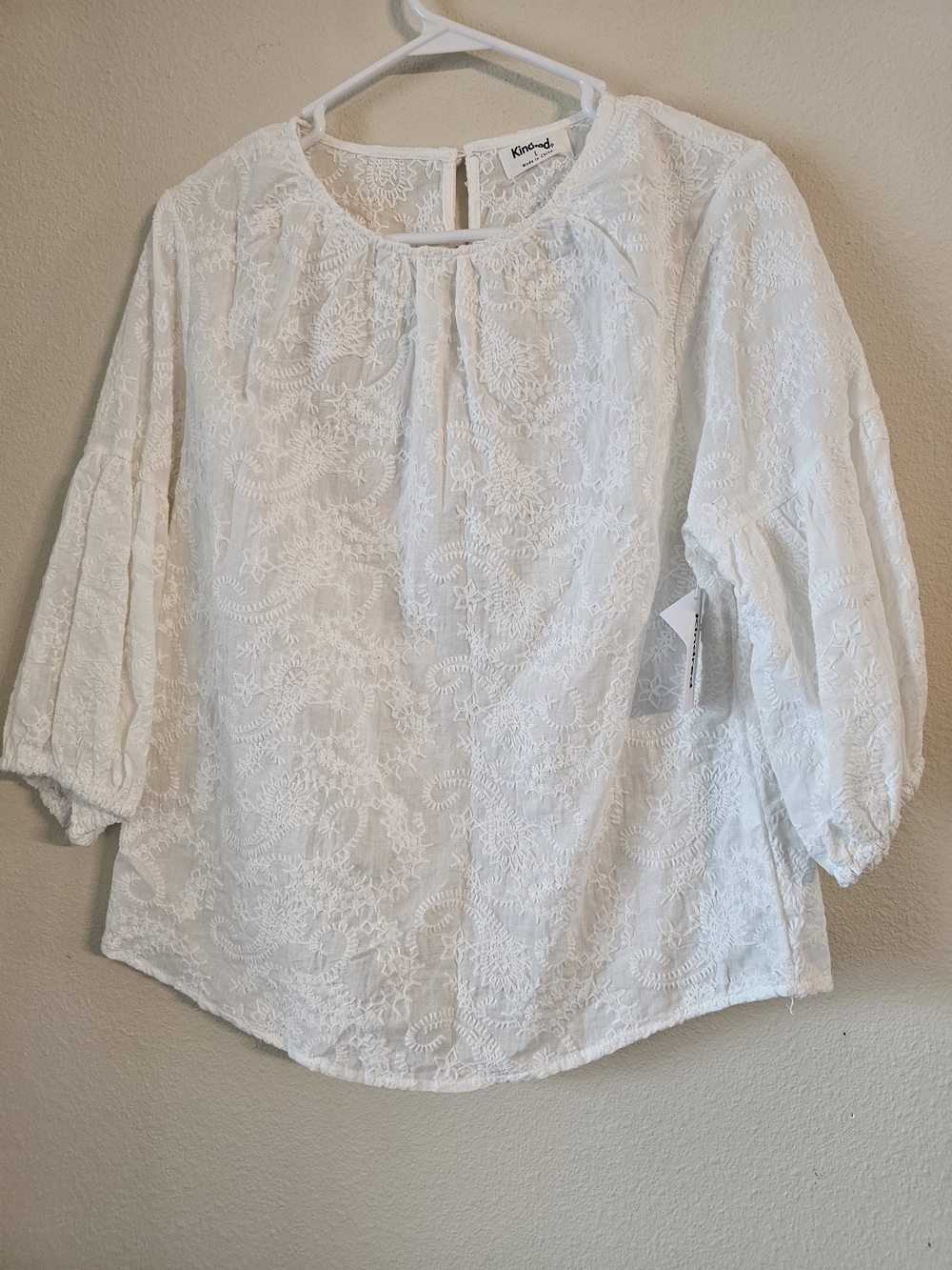 Kindred White Embroidered 3/4 Sleeve Women's Blouse